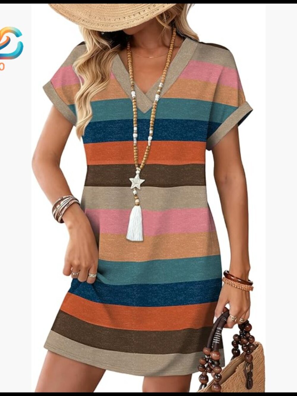 Casual T-Shirt Dress with Pockets, V-Neck, Short Sleeve, Summer Wedding Guest